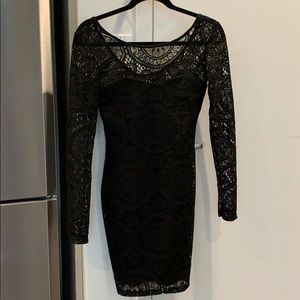 Arden B Black Lace Long Sleeve Pencil Dress XS